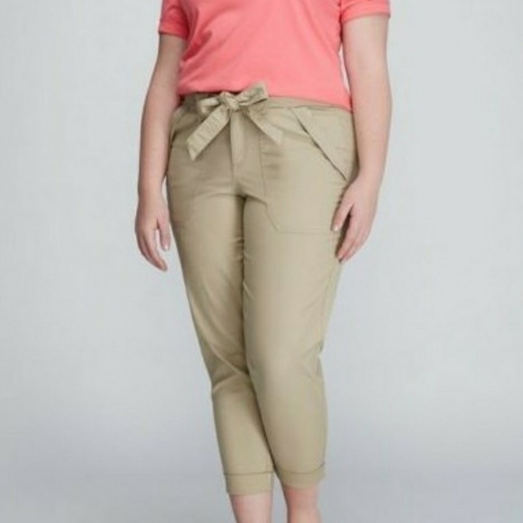 Lane Bryant Pants - Lane Bryant Tan Cropped Belted Pants 16